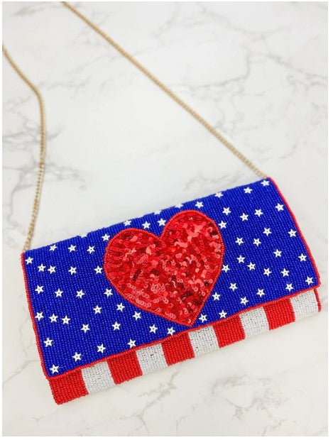 Red, White, and Blue Crossbody Sequin Clutch