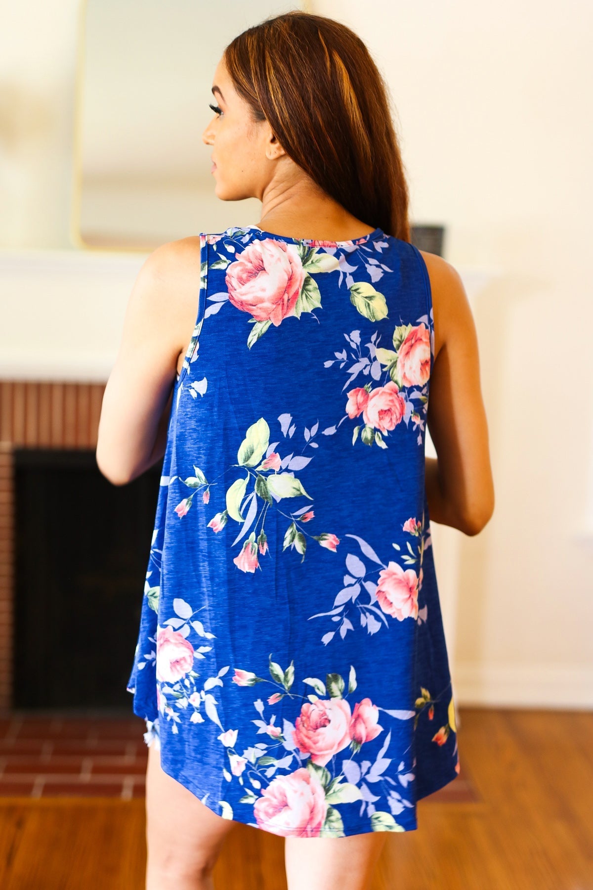 Sunny Days Navy Blue Floral Print Sleeveless Top (Shipping in 1-2 Weeks)