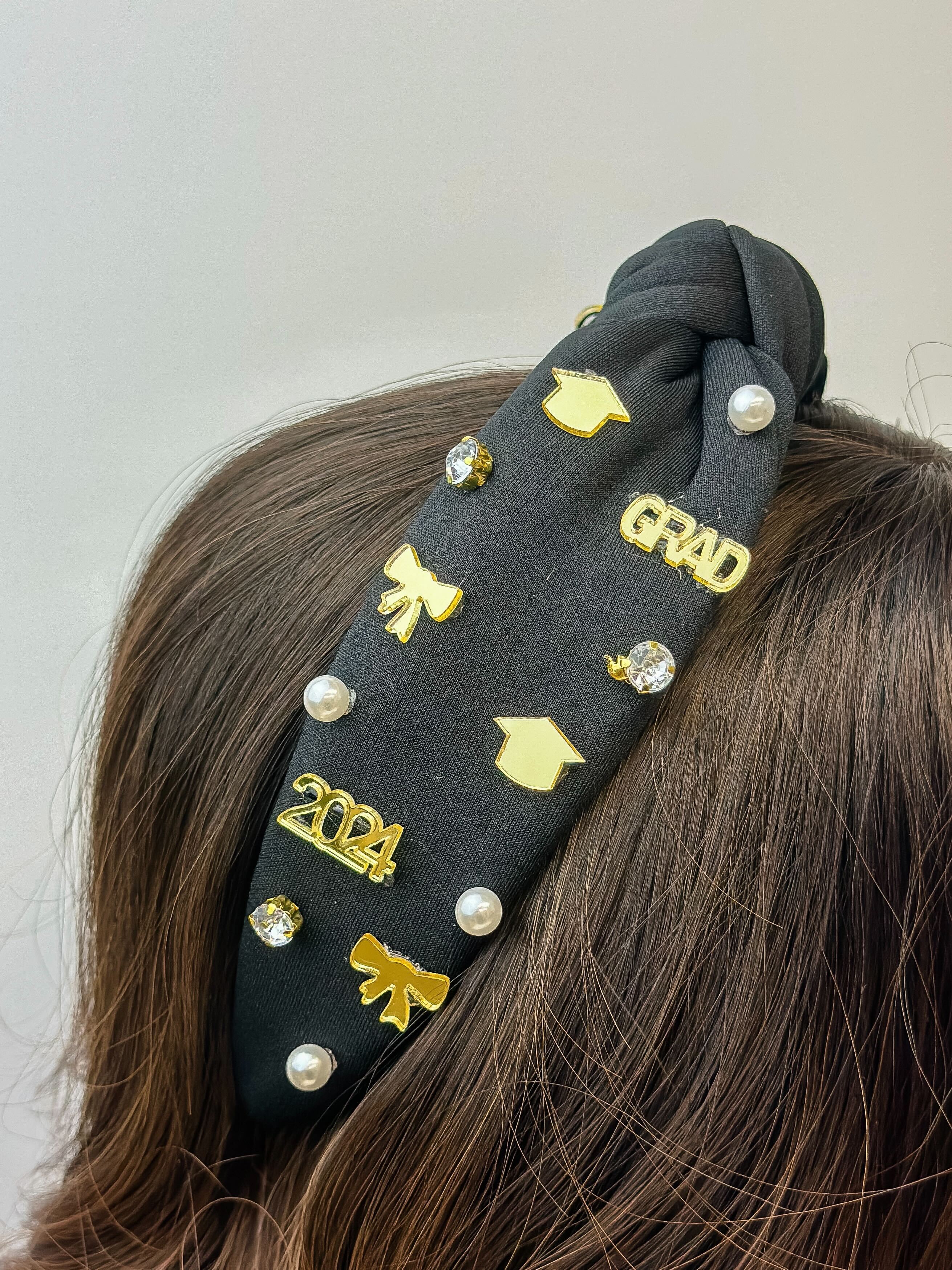 '2024' Grad Embellished Headband - Black