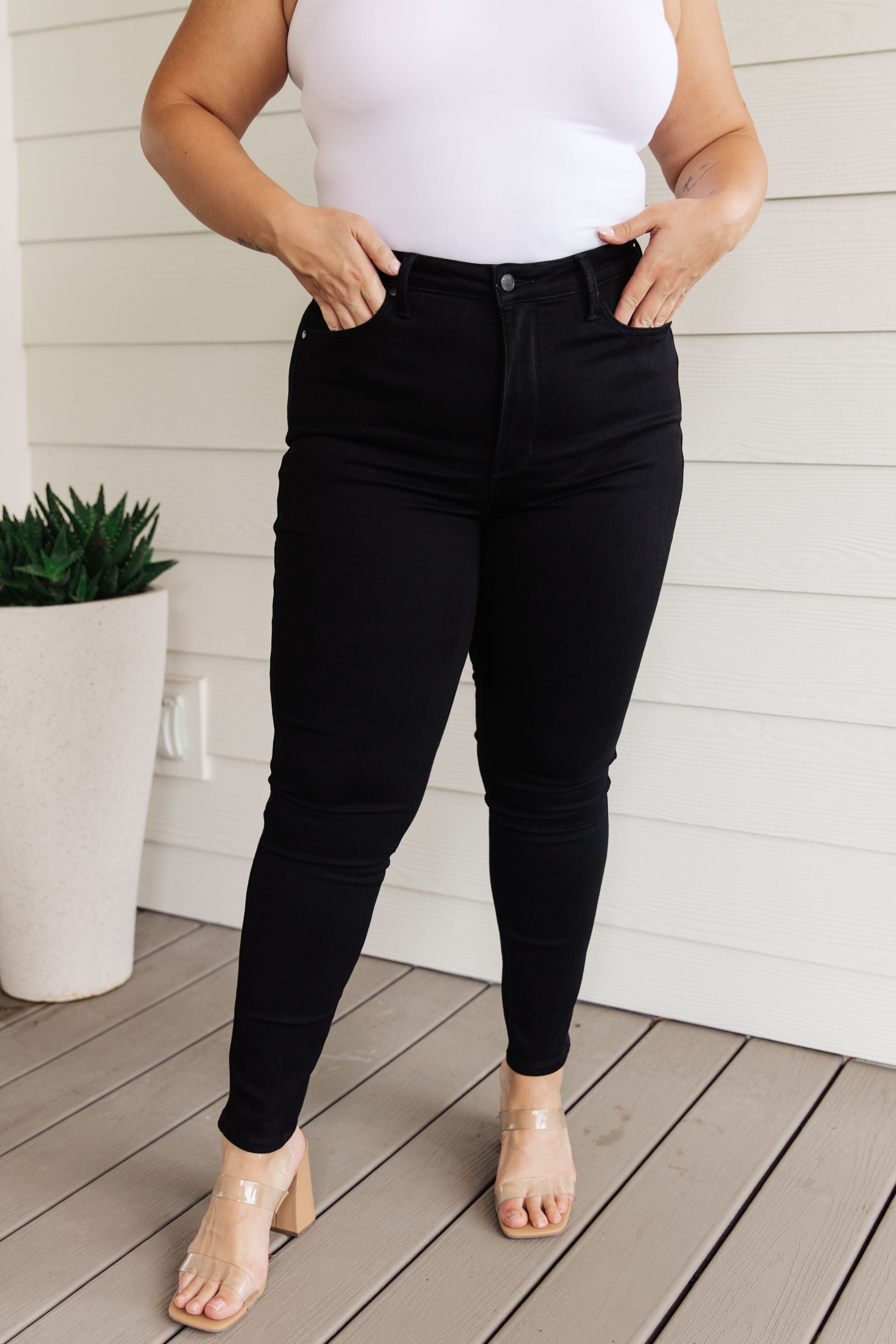 Audrey High Rise Control Top Classic Skinny Jeans in Black by Judy Blue