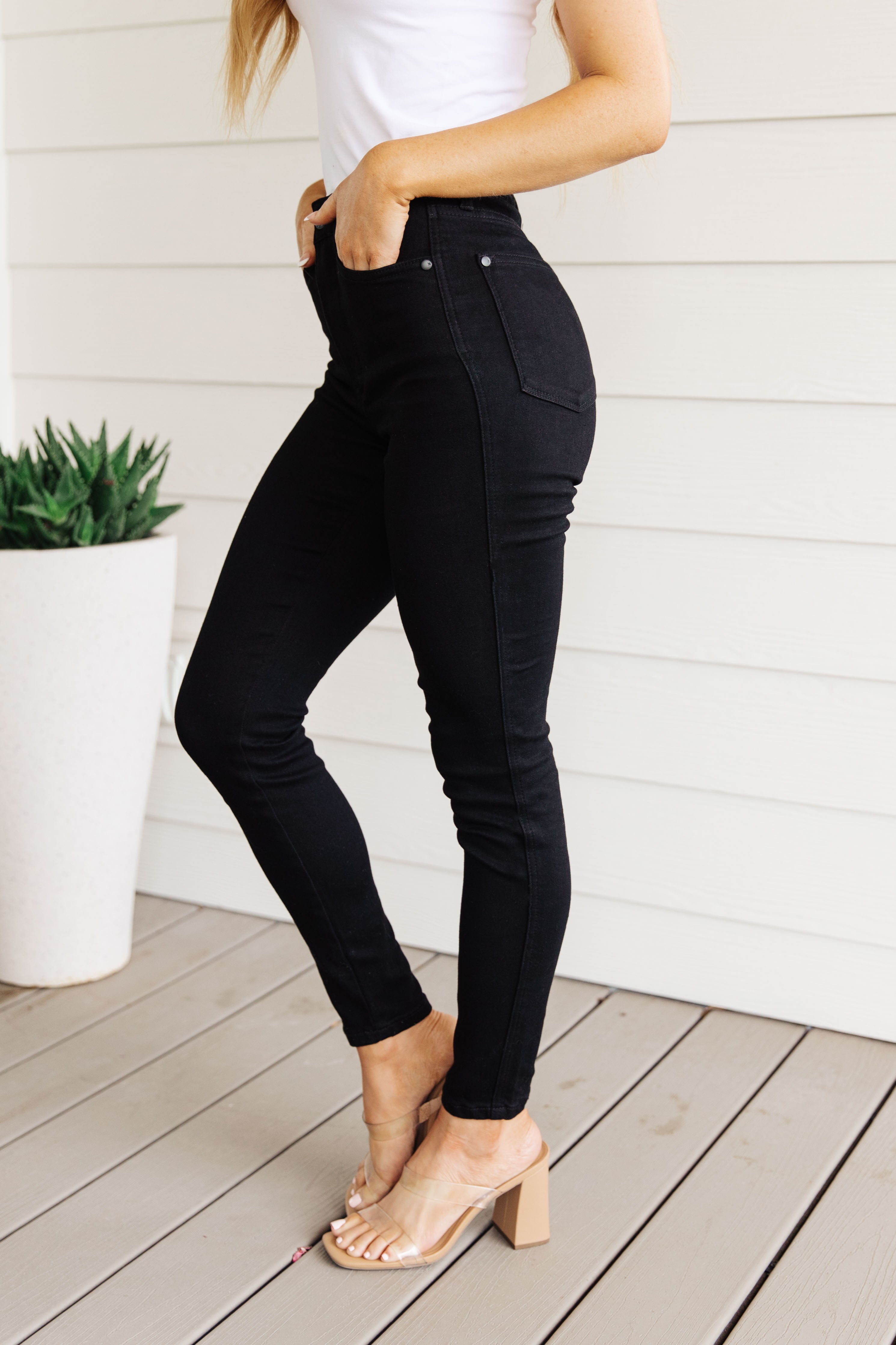 Audrey High Rise Control Top Classic Skinny Jeans in Black by Judy Blue