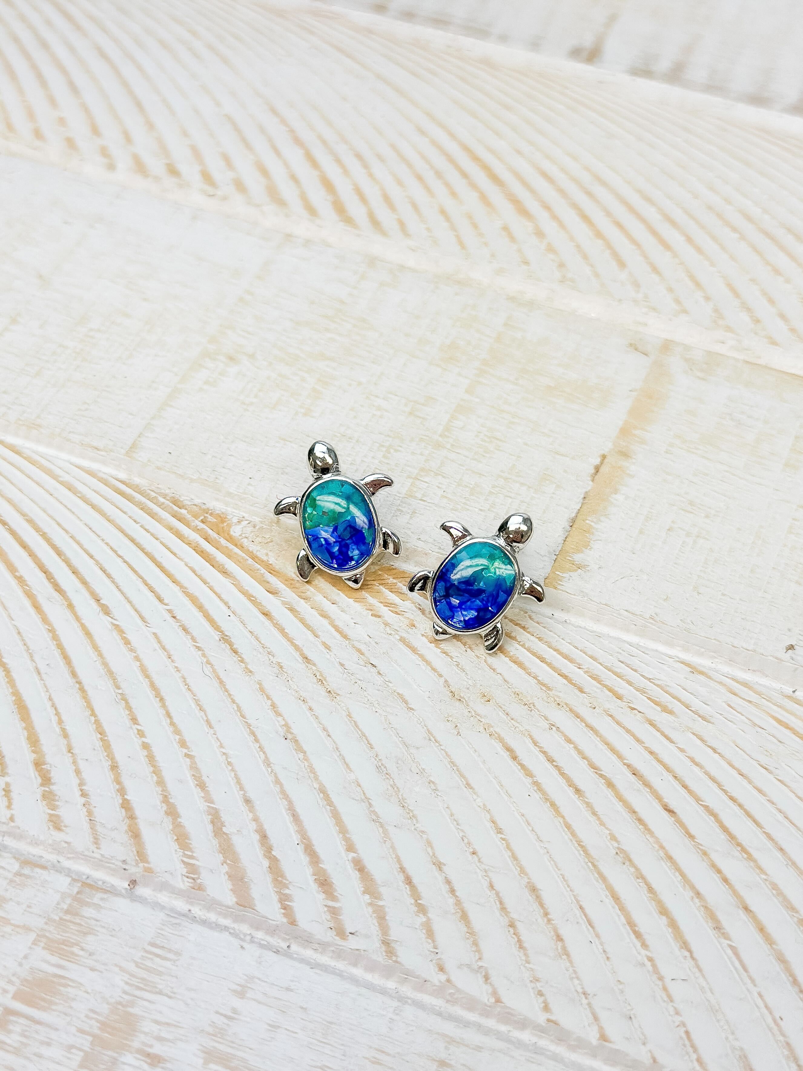 Blue Turtle Stud Earrings