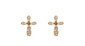Cubic Zirconia Cross Stud Earrings - Gold