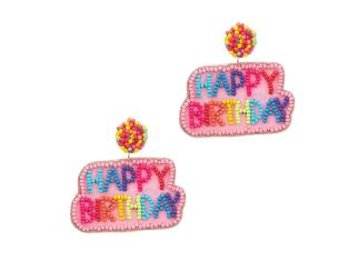 'Happy Birthday' Seed Bead Embroidered Dangle Earrings