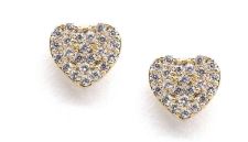 Cubic Zirconia Heart Stud Earrings - Gold