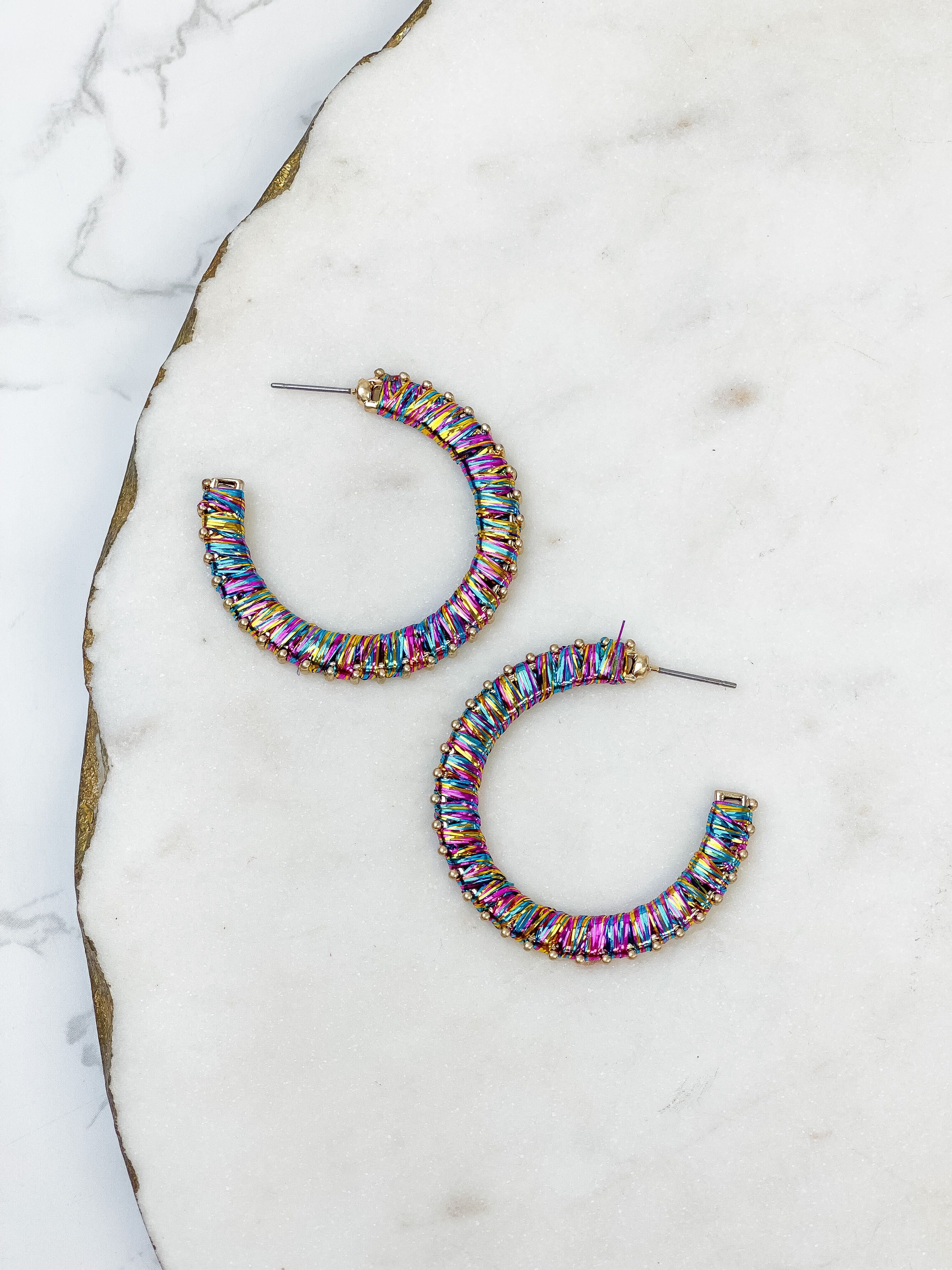 Rainbow Tinsel Hoop Earrings