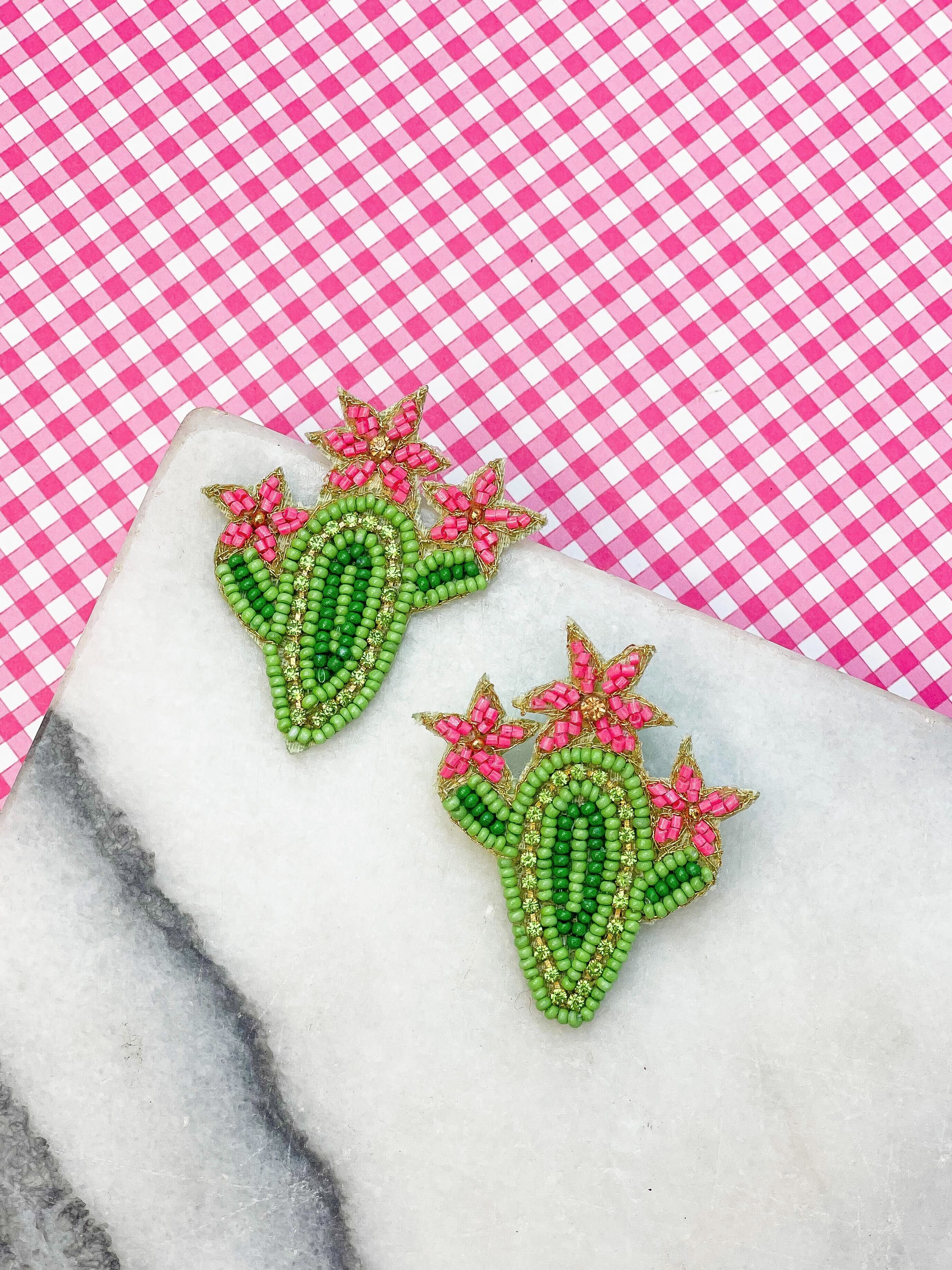 Blooming Cactus Beaded Dangle Earrings