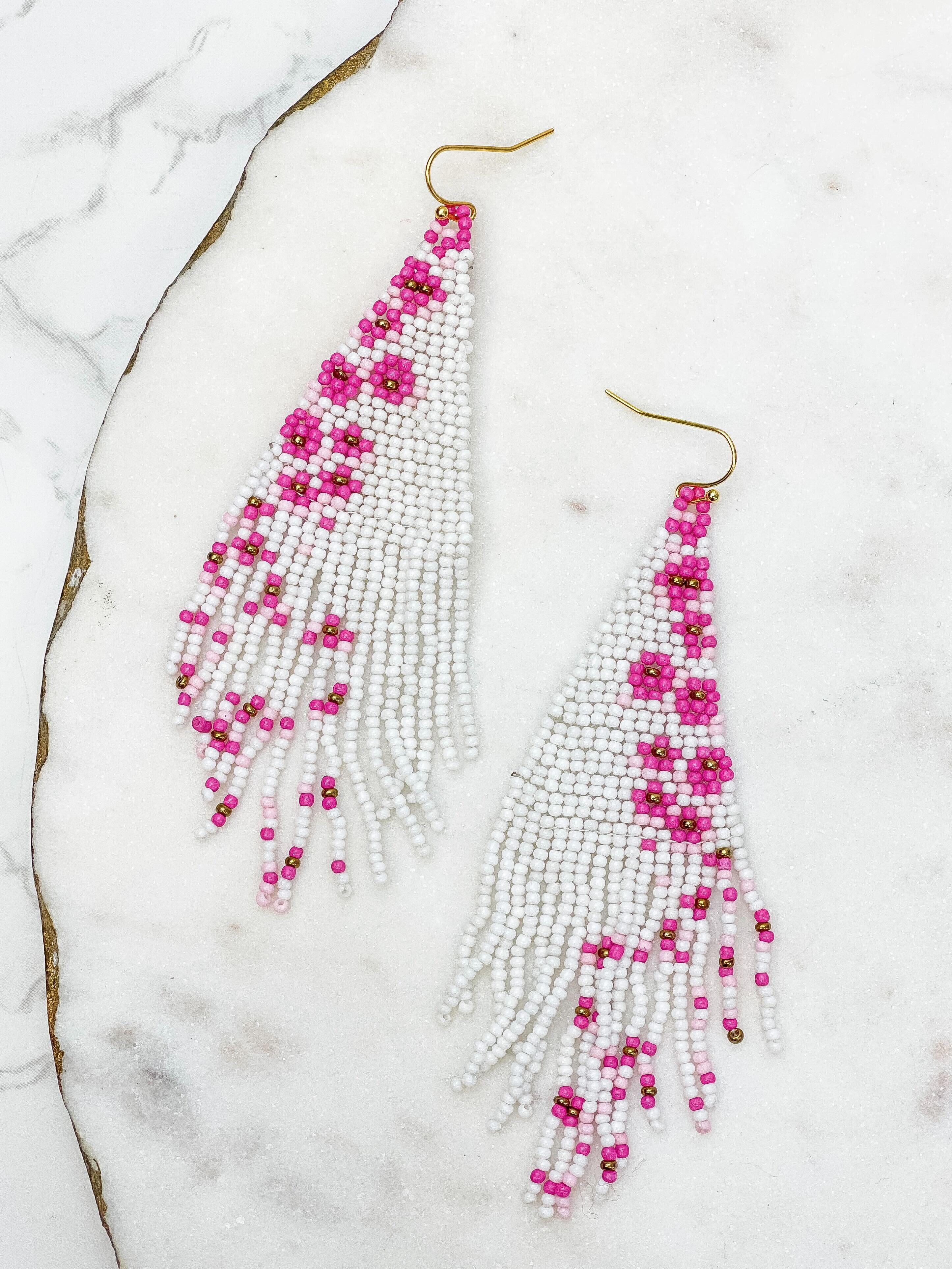 Cherry Blossom Curtain Dangle Seed Bead Earrings