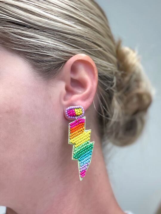 Rainbow Lightning Bolt Beaded Dangle Earrings