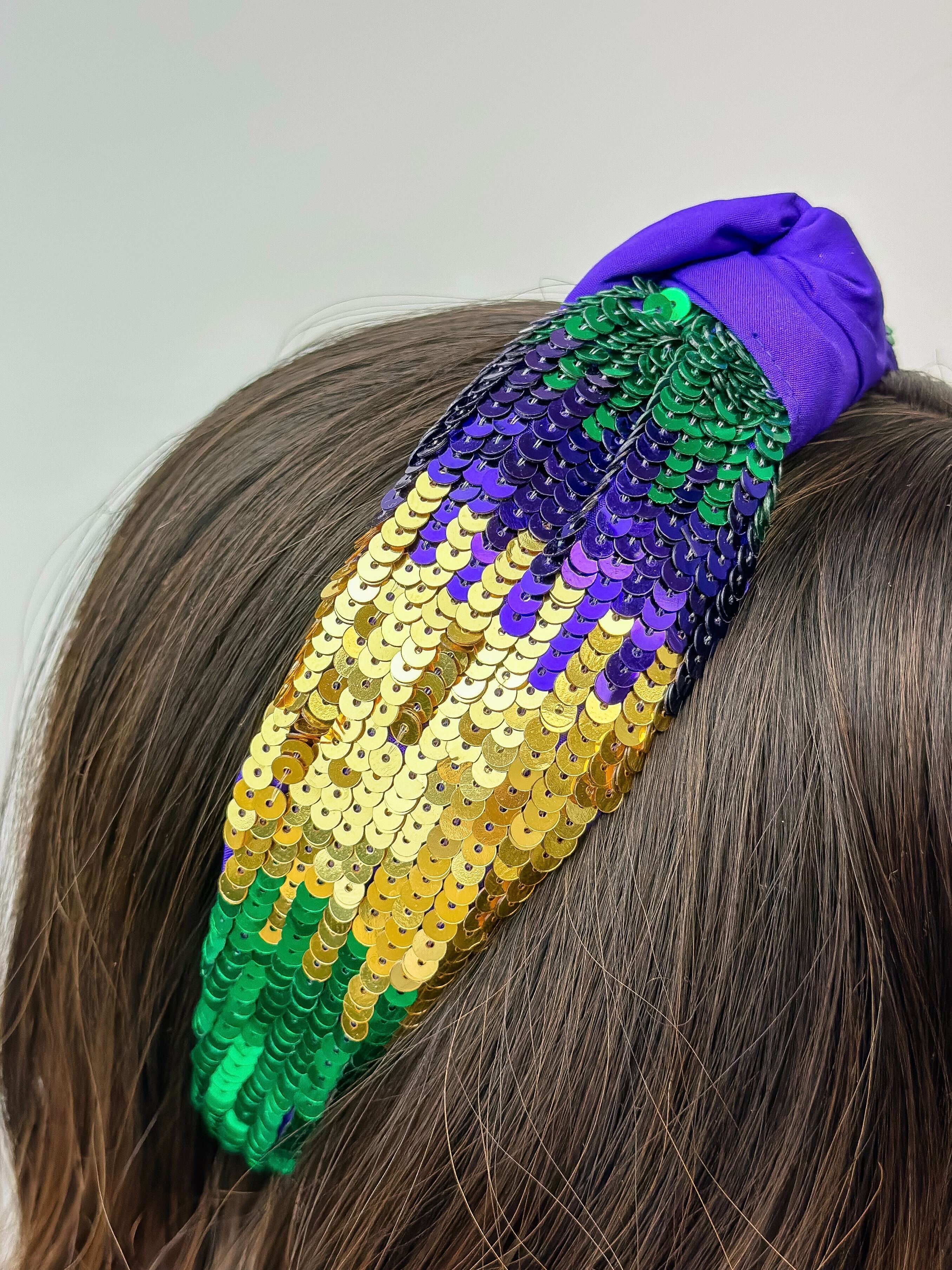 Mardi Gras Color Block Sequin Embellished Headband – Prep  display picture 1