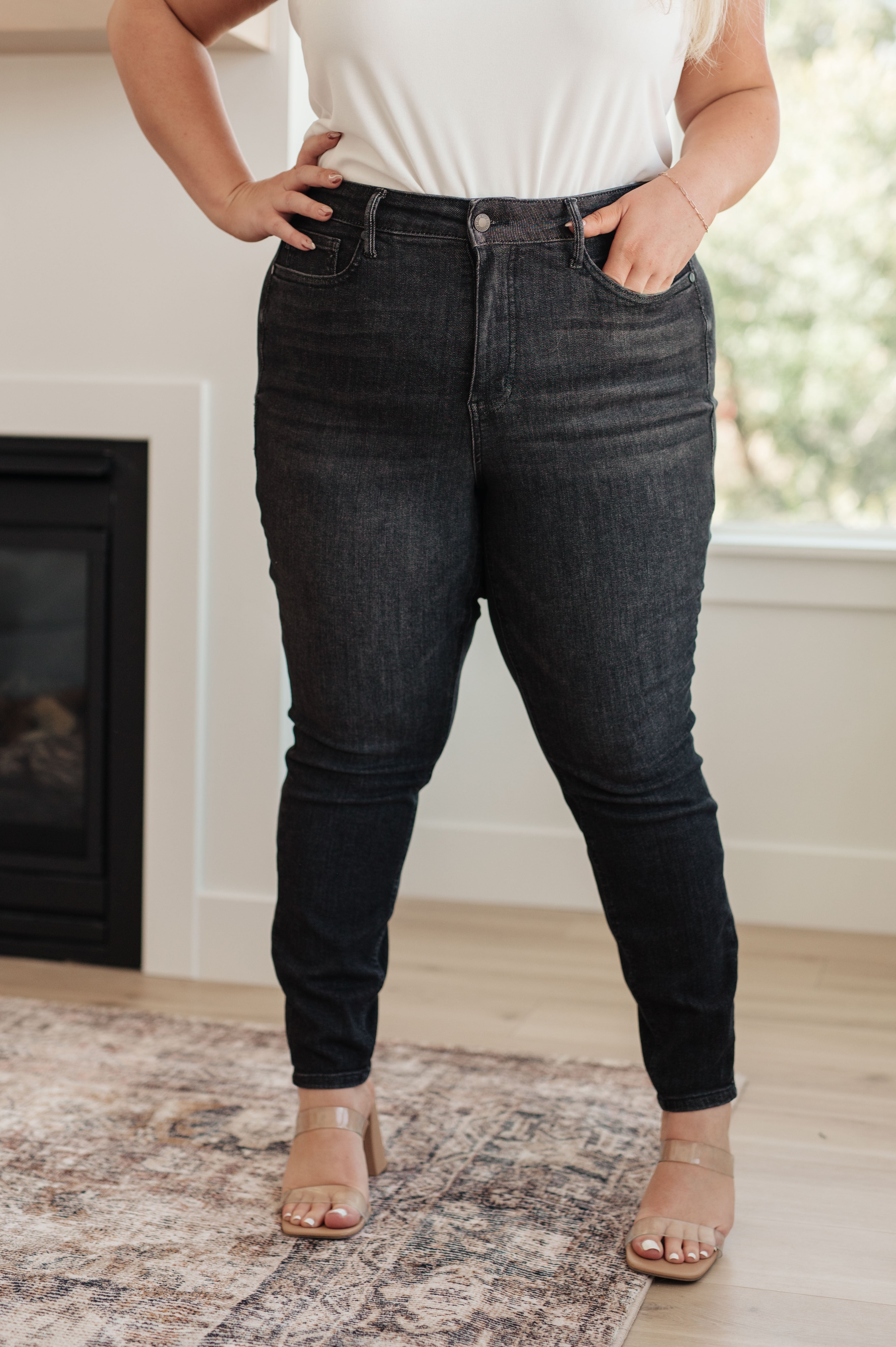Octavia High Rise Control Top Skinny Jeans in Washed Black by Judy Blue