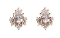 Cubic Zirconia Pear Cluster Stud Earrings - Gold