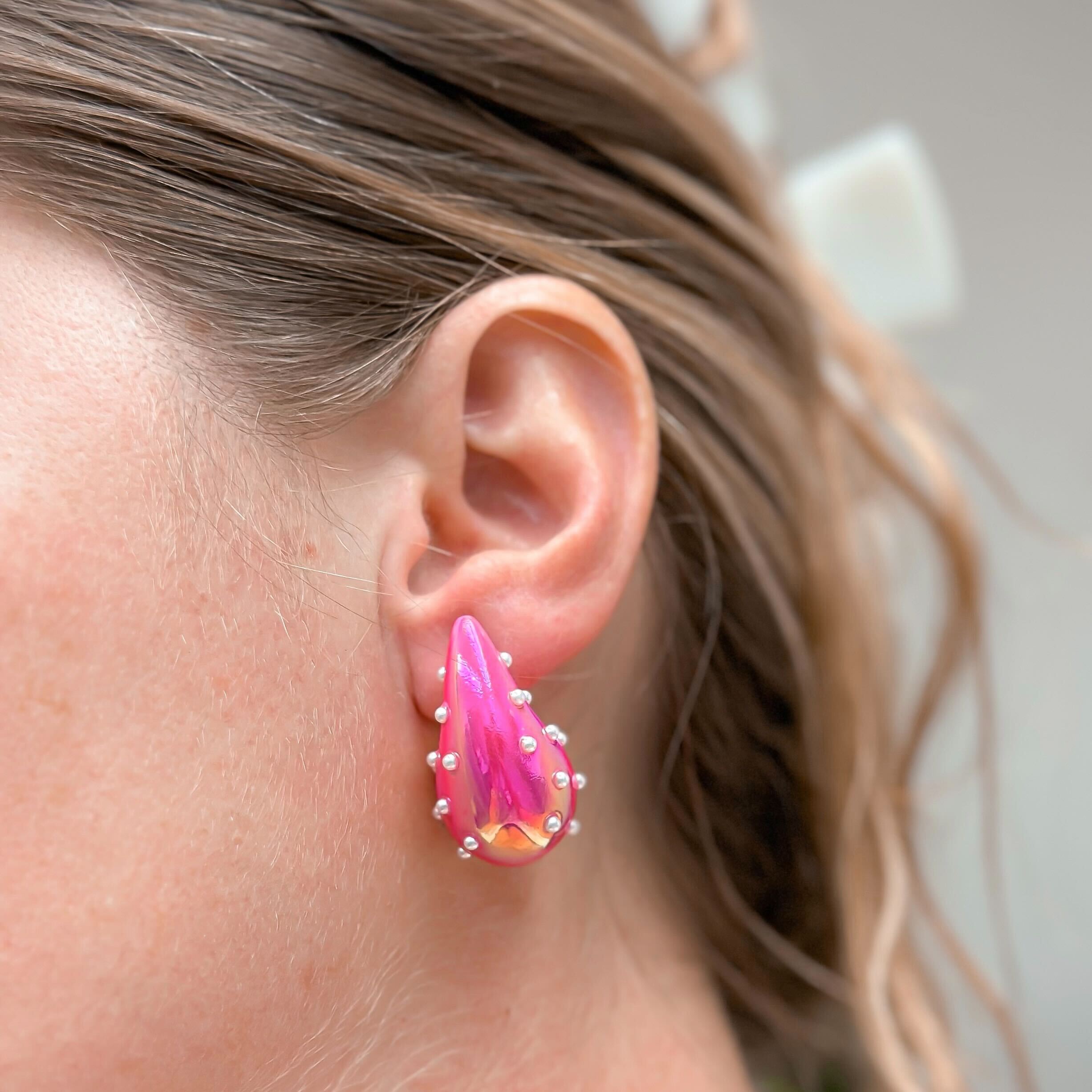 Pearl Bubble Drop Earrings - Pearlescent Pink