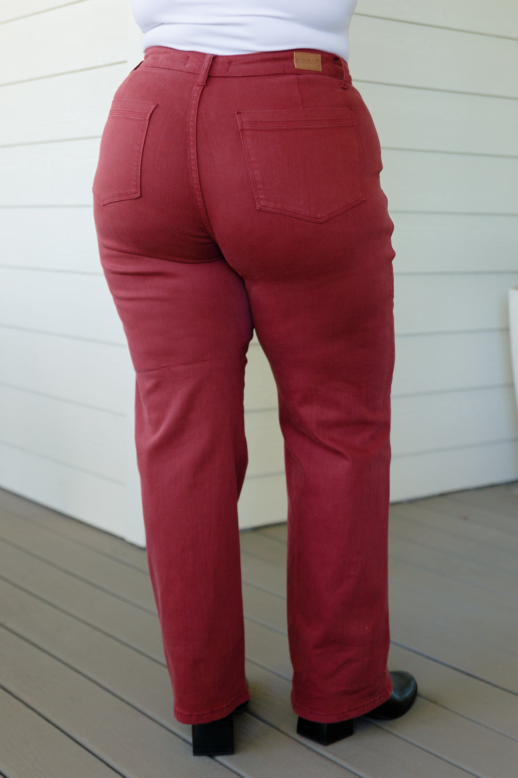 Phoebe High Rise Front Seam Straight Jeans in Burgundy by Judy Blue