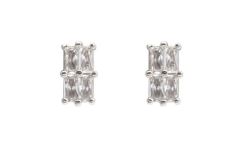 Cubic Zirconia Rectangle Cut Stud Earrings - Silver