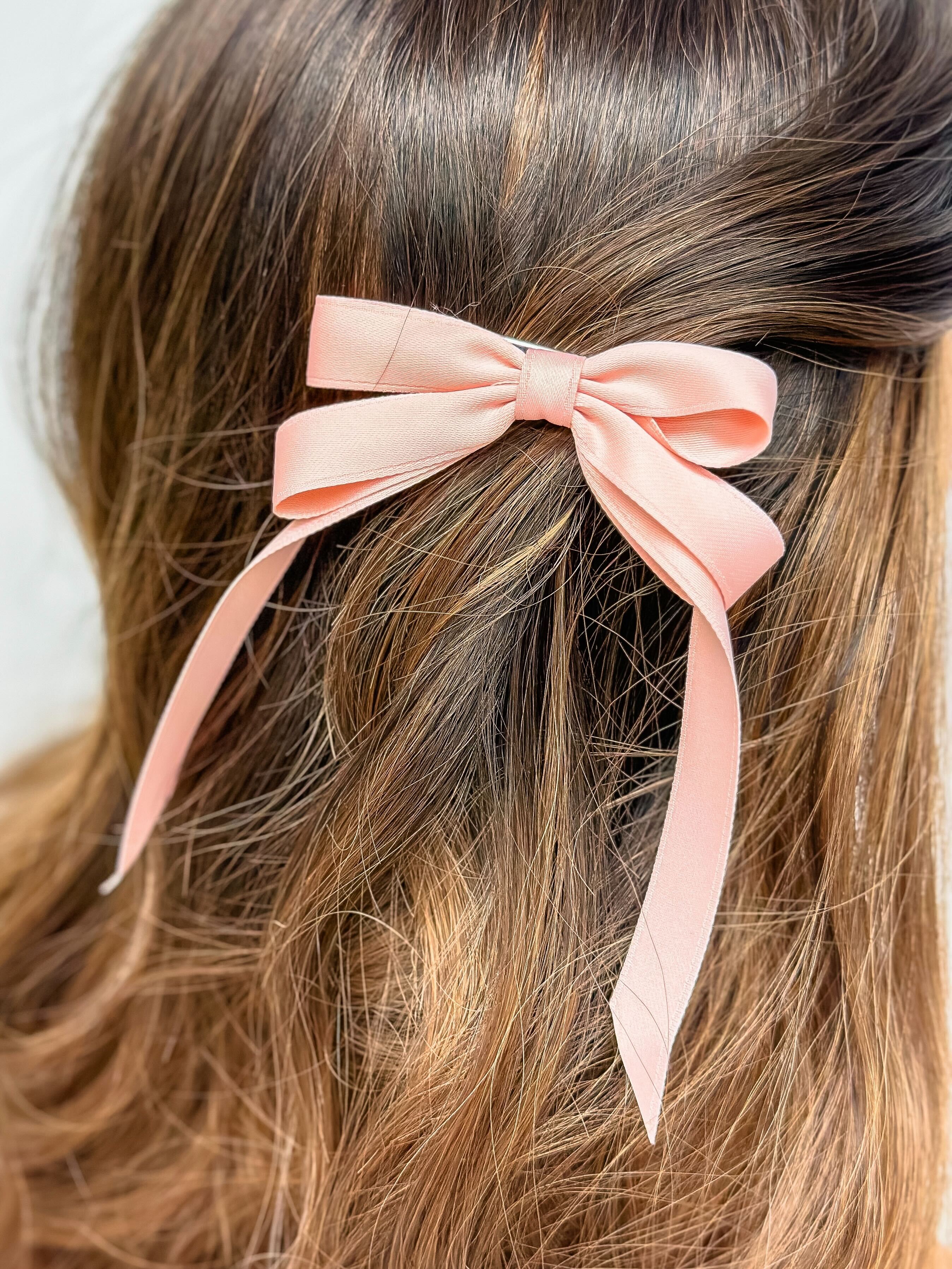 Satin Ribbon Hair Clip - Pink
