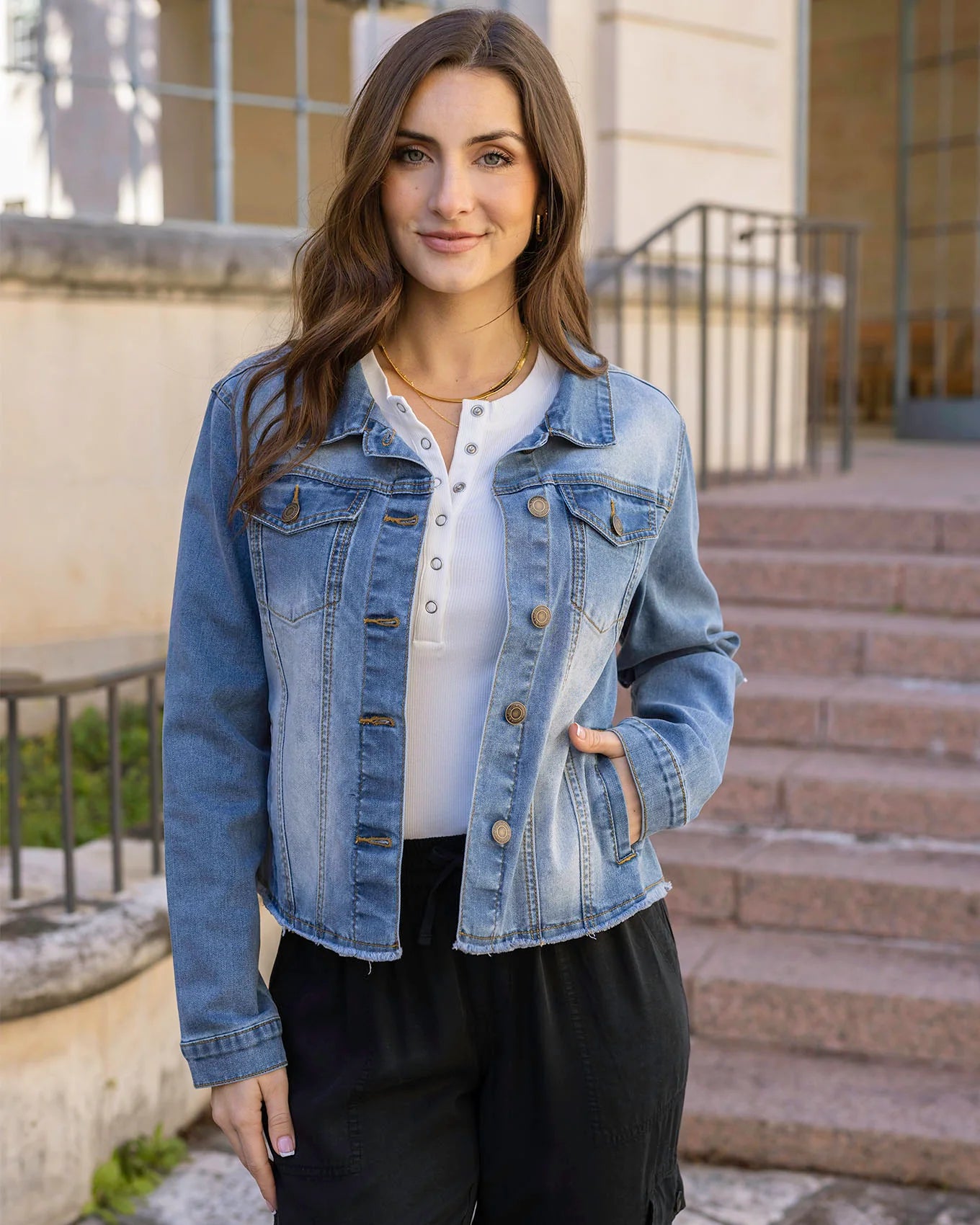 Mid Wash Soft Wash Denim Jacket by Grace & Lace (Ships in 1-2 Weeks)