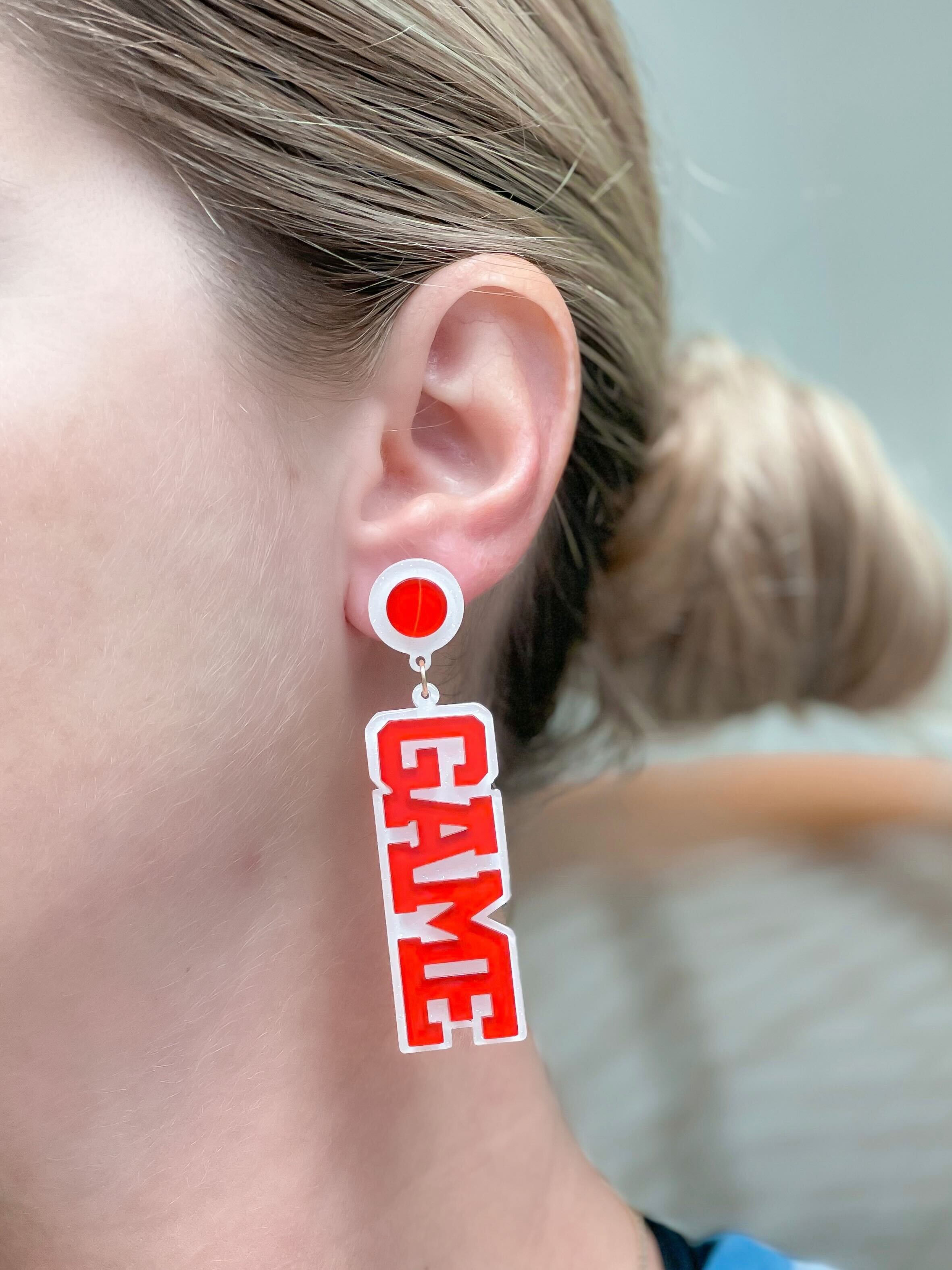 'Game Day' Statement Dangle Earrings - Red & White