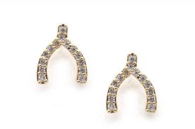 Cubic Zirconia Wishbone Stud Earrings - Gold