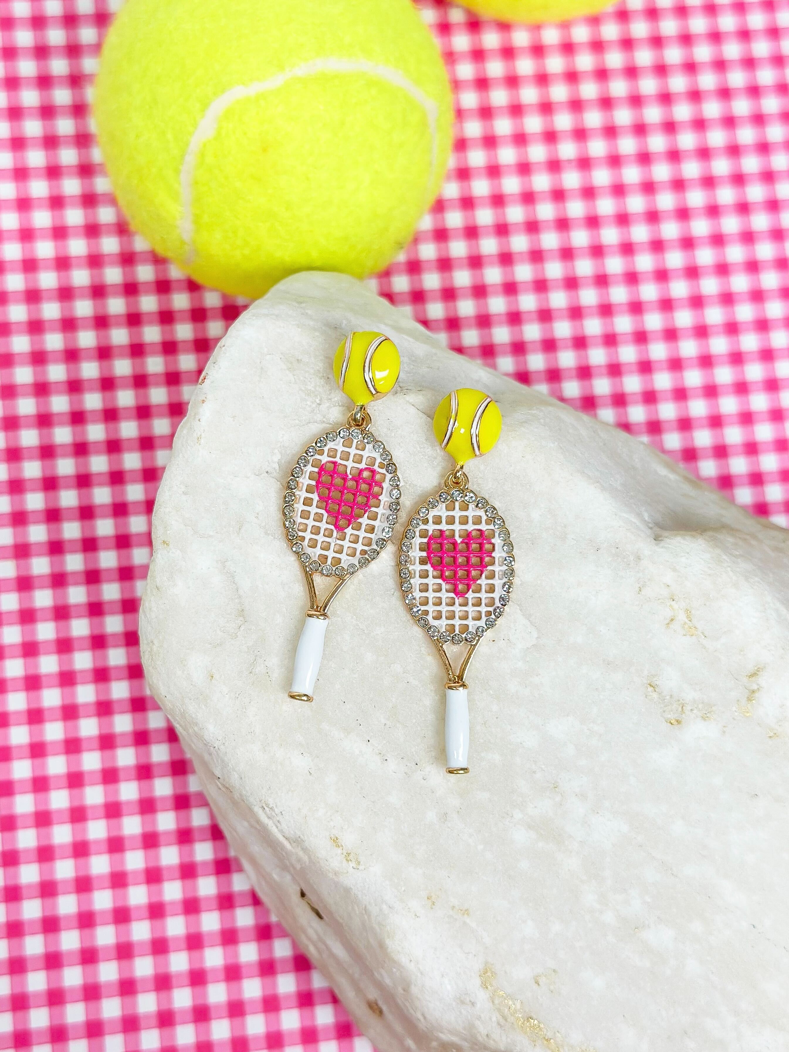 Pink Heart Tennis Racket Dangle Earrings