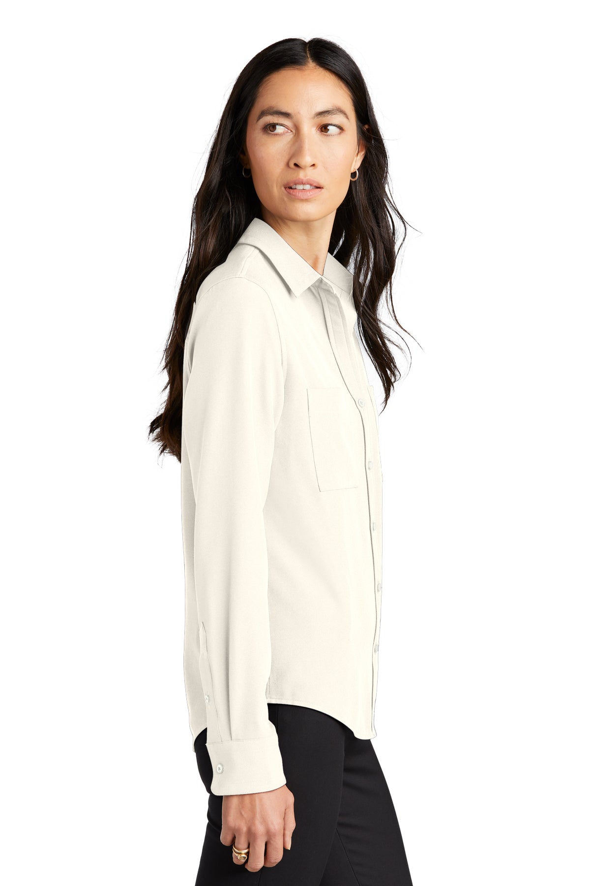 Monique Button Up Long Sleeve Blouse - Ivory Chiffon (Ships in 1-2 Weeks)