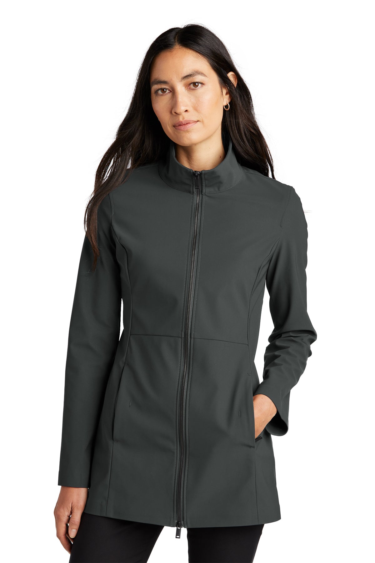 Faille Soft Shell Zip Up Coat - Anchor Grey (Ships in 1-2 Weeks)