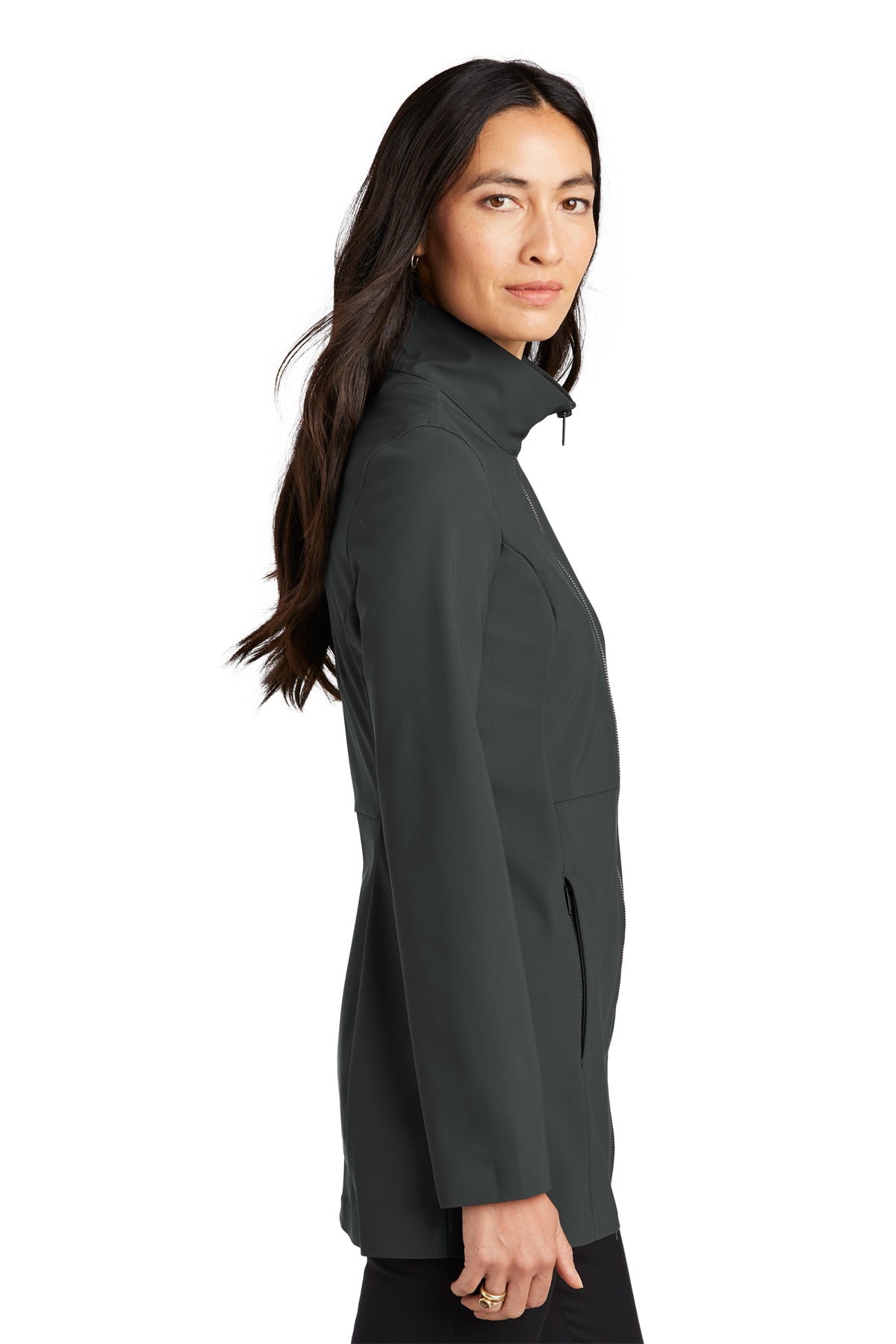 Faille Soft Shell Zip Up Coat - Anchor Grey (Ships in 1-2 Weeks)