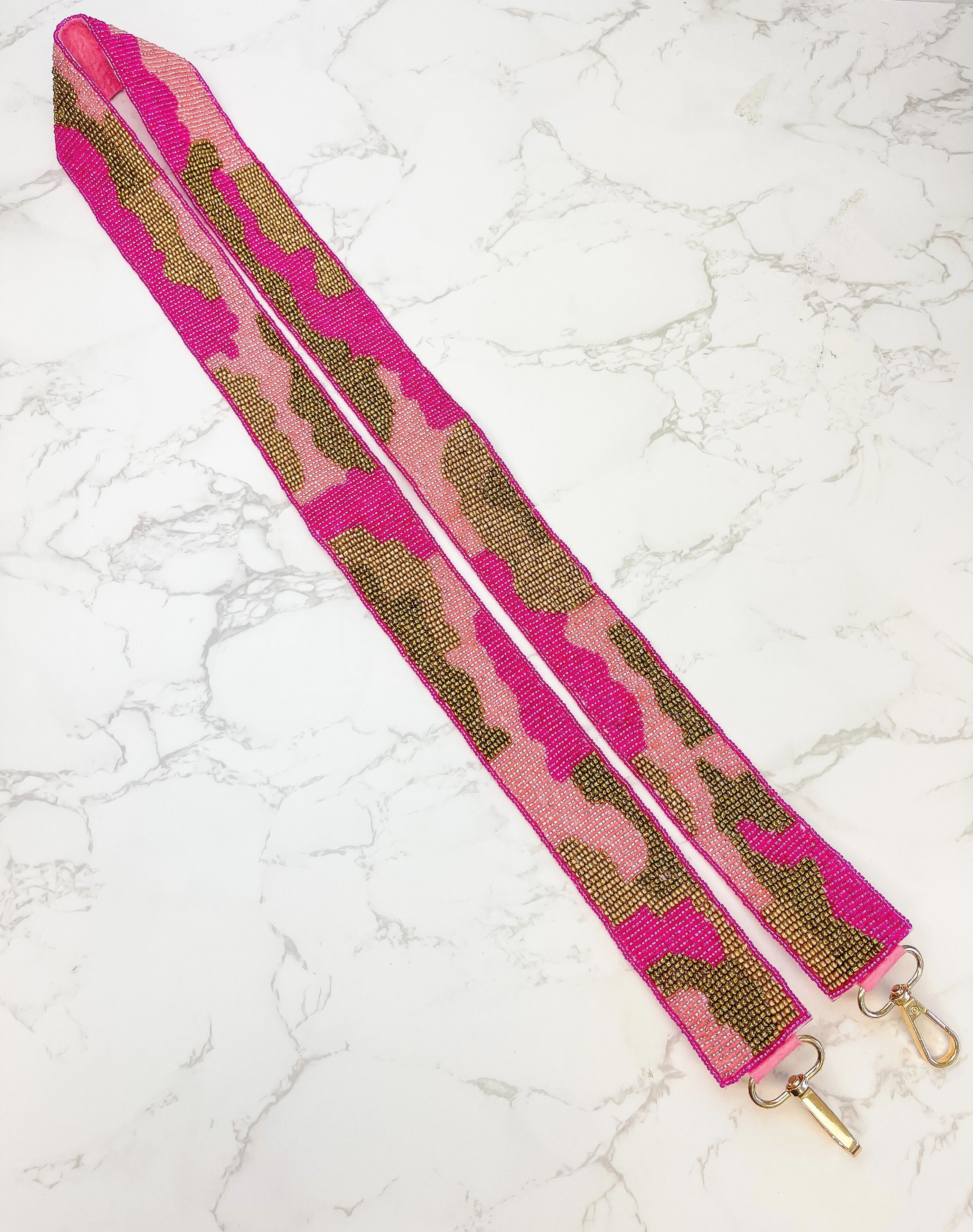 Beaded Purse Strap - Pink Camouflage