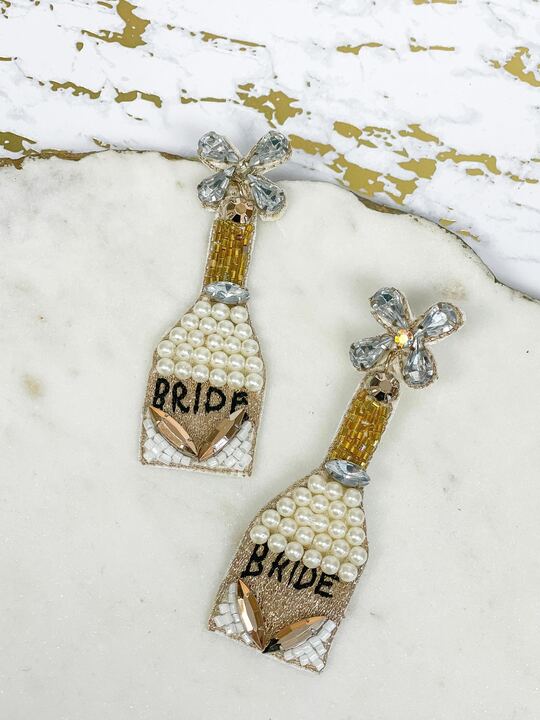 Bride' Champagne Beaded Dangle Earrings – Prep Obsessed - Main Image