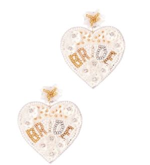 'Bride' Seed Bead Heart Dangle Earrings