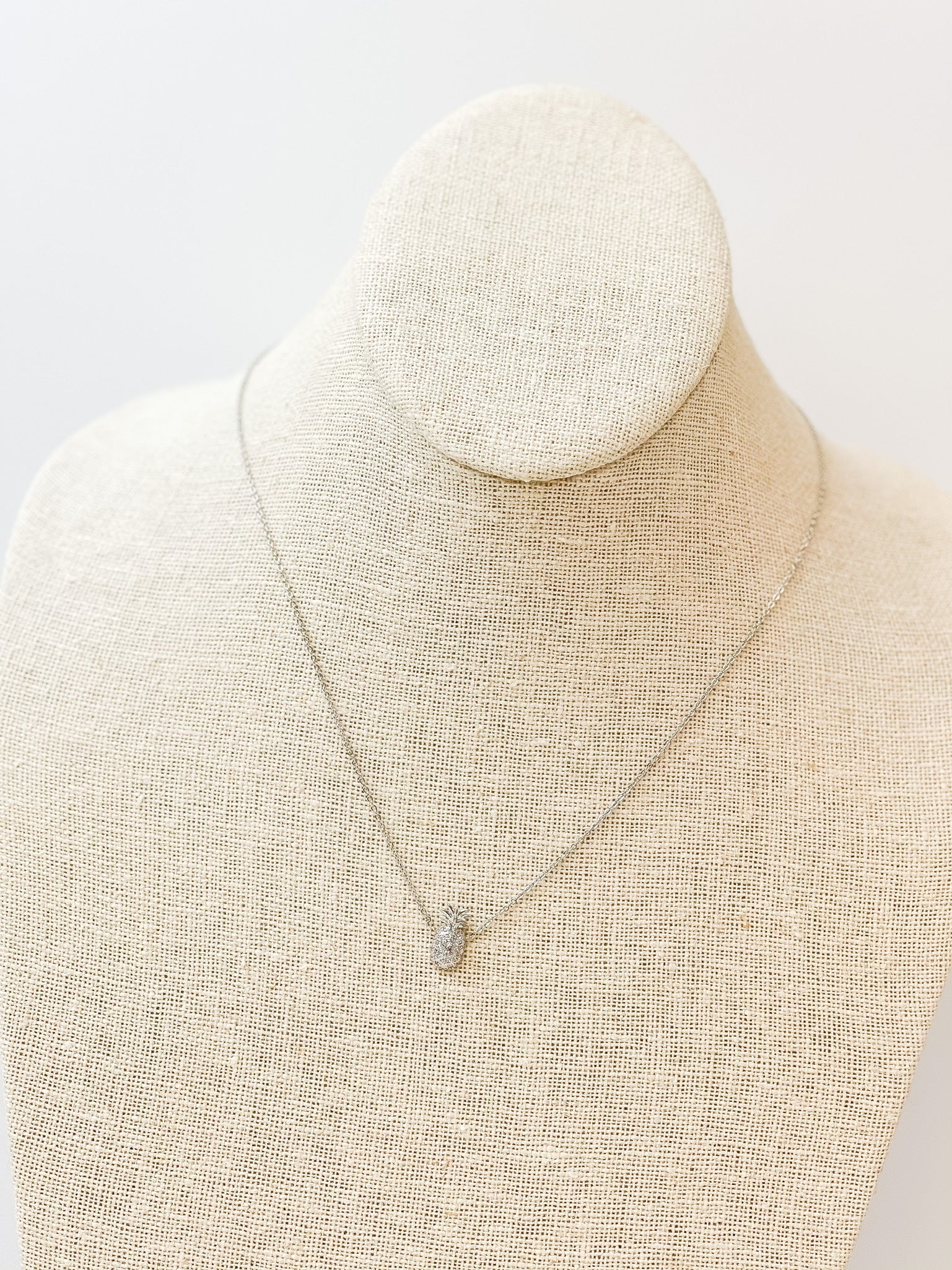 Cubic Zirconia Pineapple Pendant Chain Necklace - White Gold