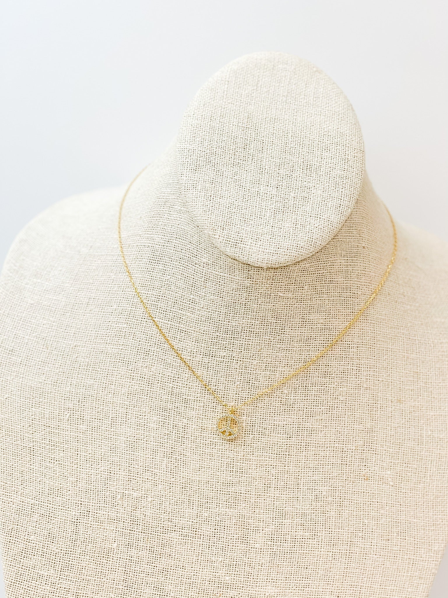 Cubic Zirconia Peace Sign Dainty Necklace - Gold
