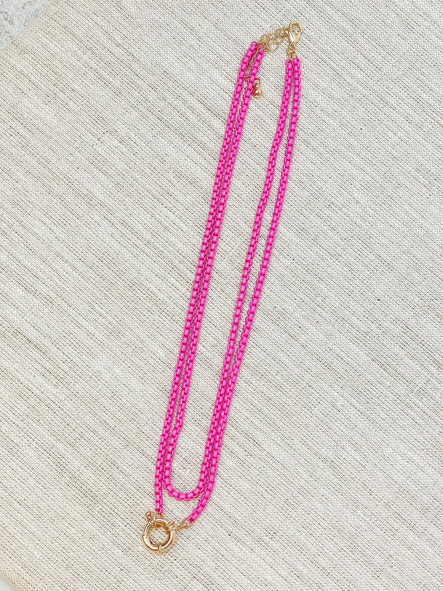 Enamel Box Chain Layered Necklace - Pink