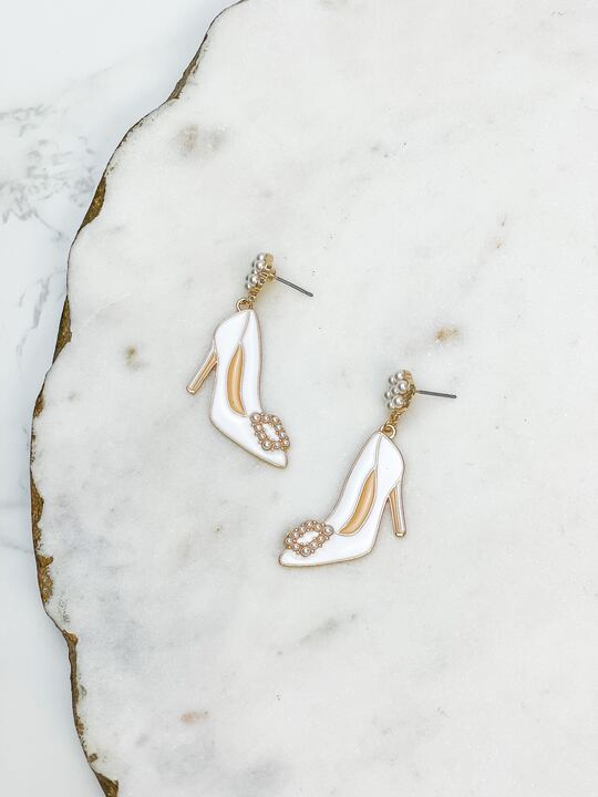Enamel Stiletto Dangle Earrings - White