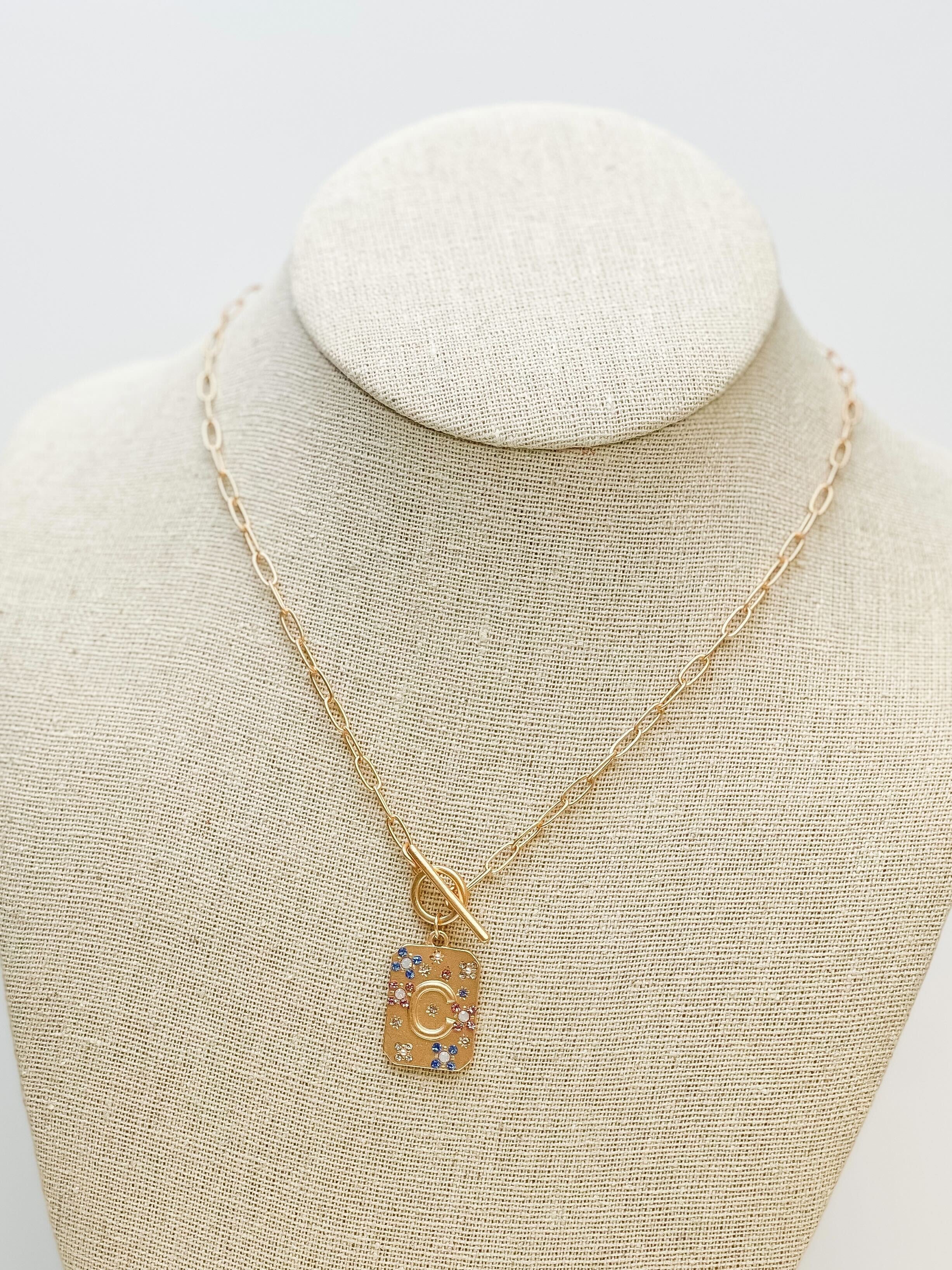 Gold Pave Medallion Initial Necklace