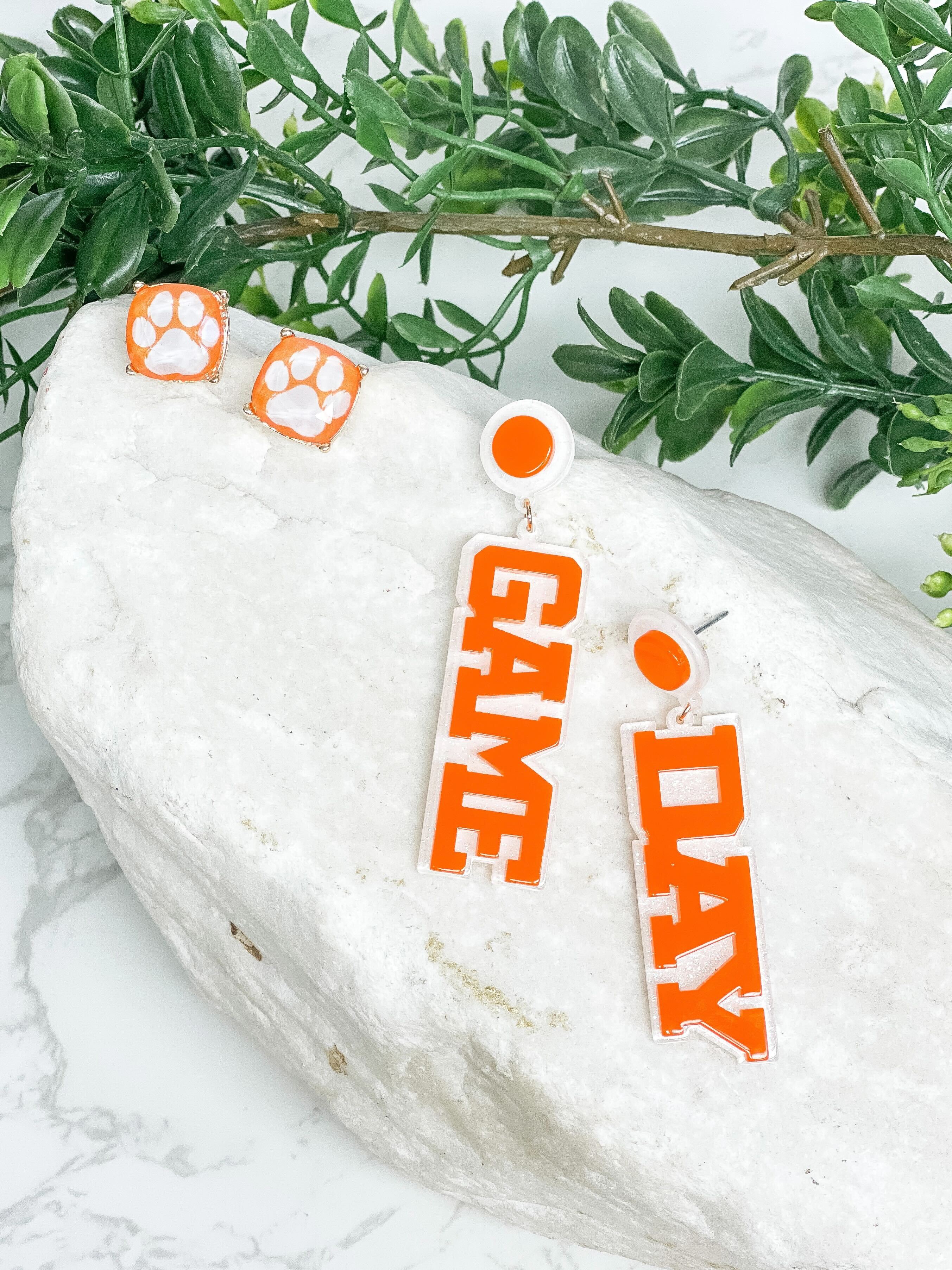 'Game Day' Statement Dangle Earrings - White & Orange