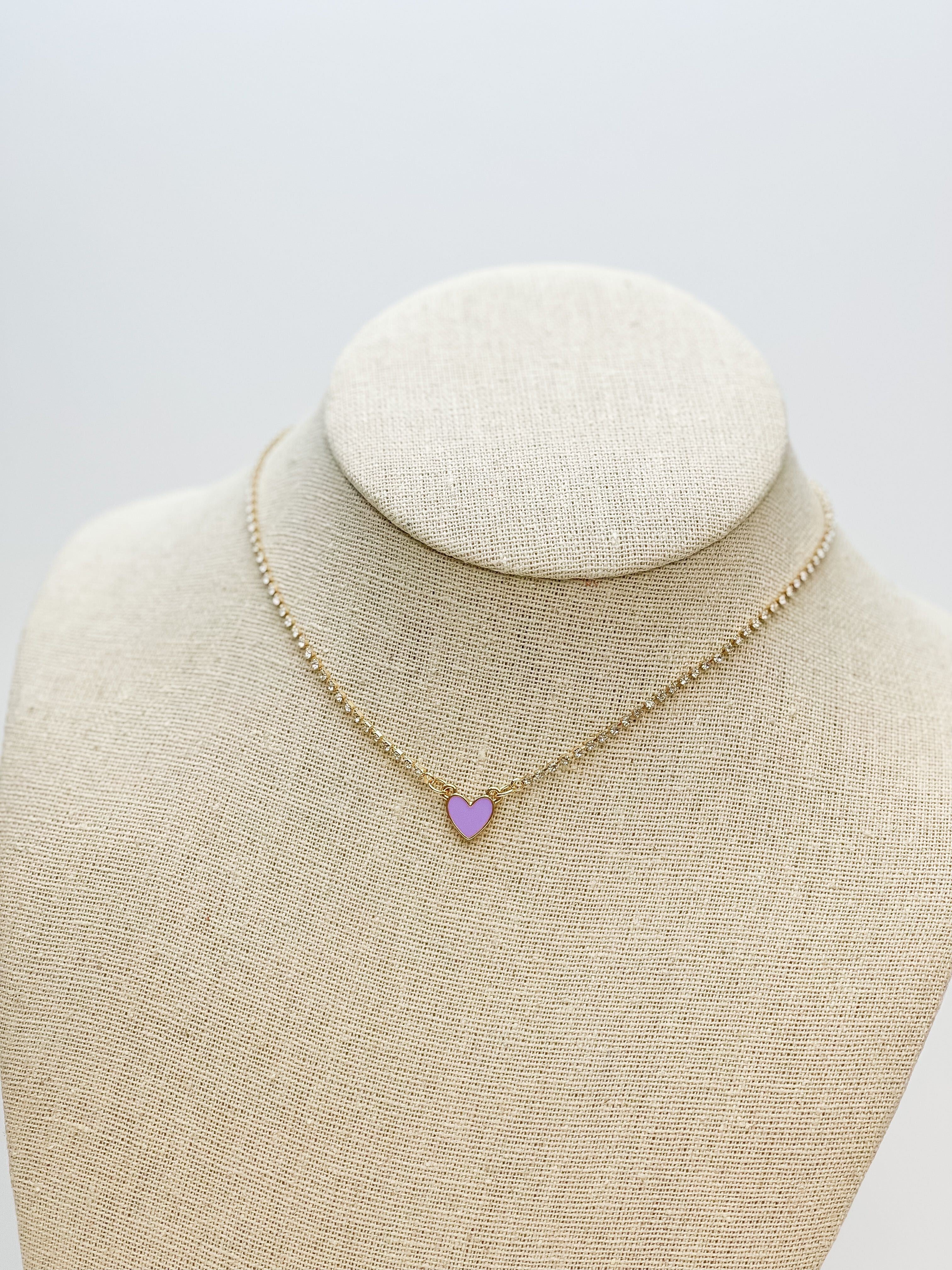 Glitzy Chain Heart Necklace - Purple