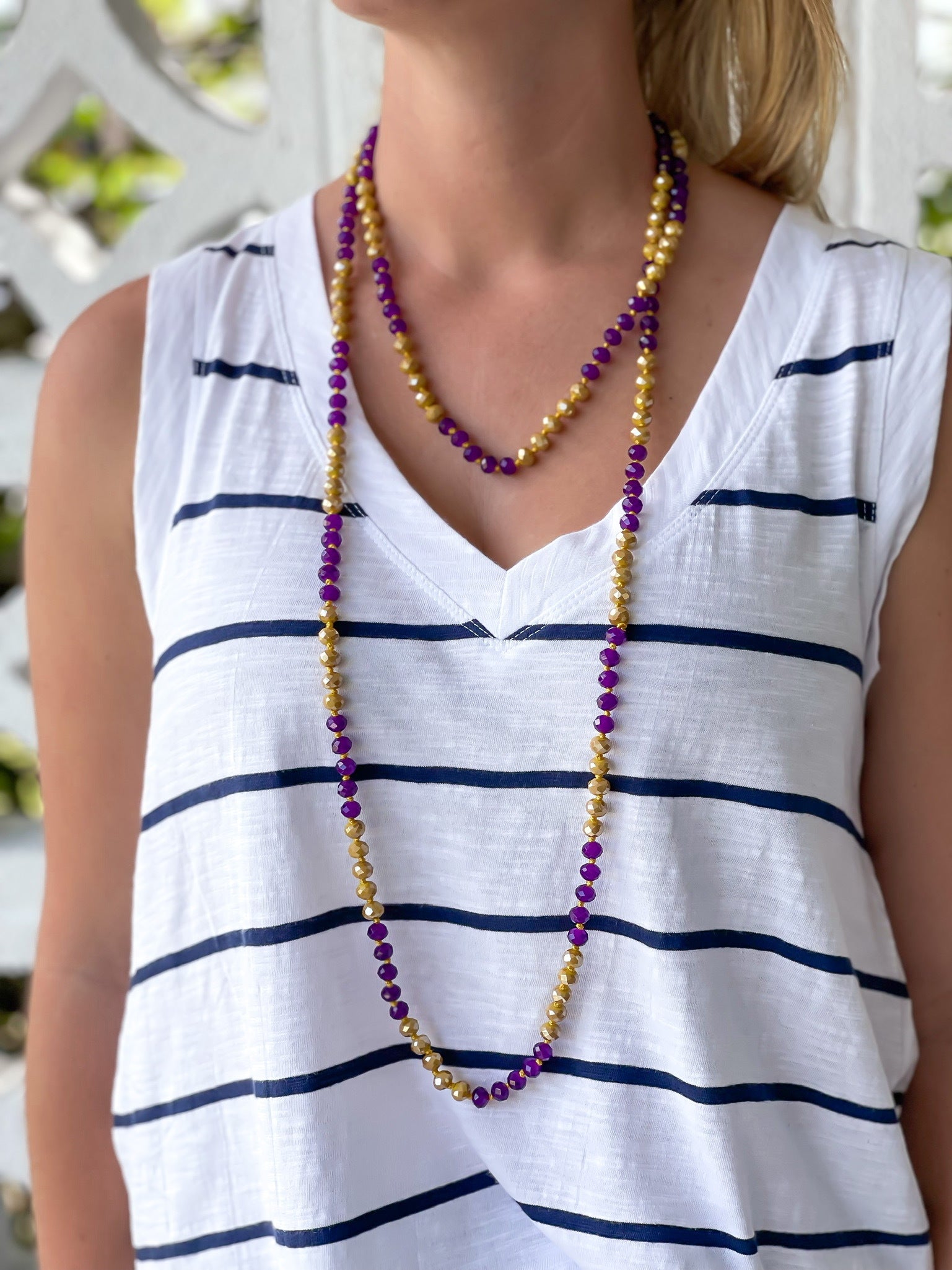 Endless Beaded Long Necklace - Purple & Gold