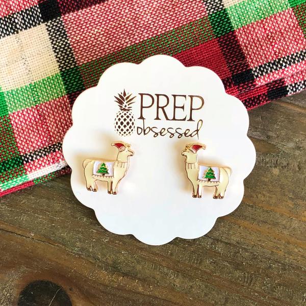 Christmas Tree Llama Signature Enamel Stud Earrings by Prep Obsessed
