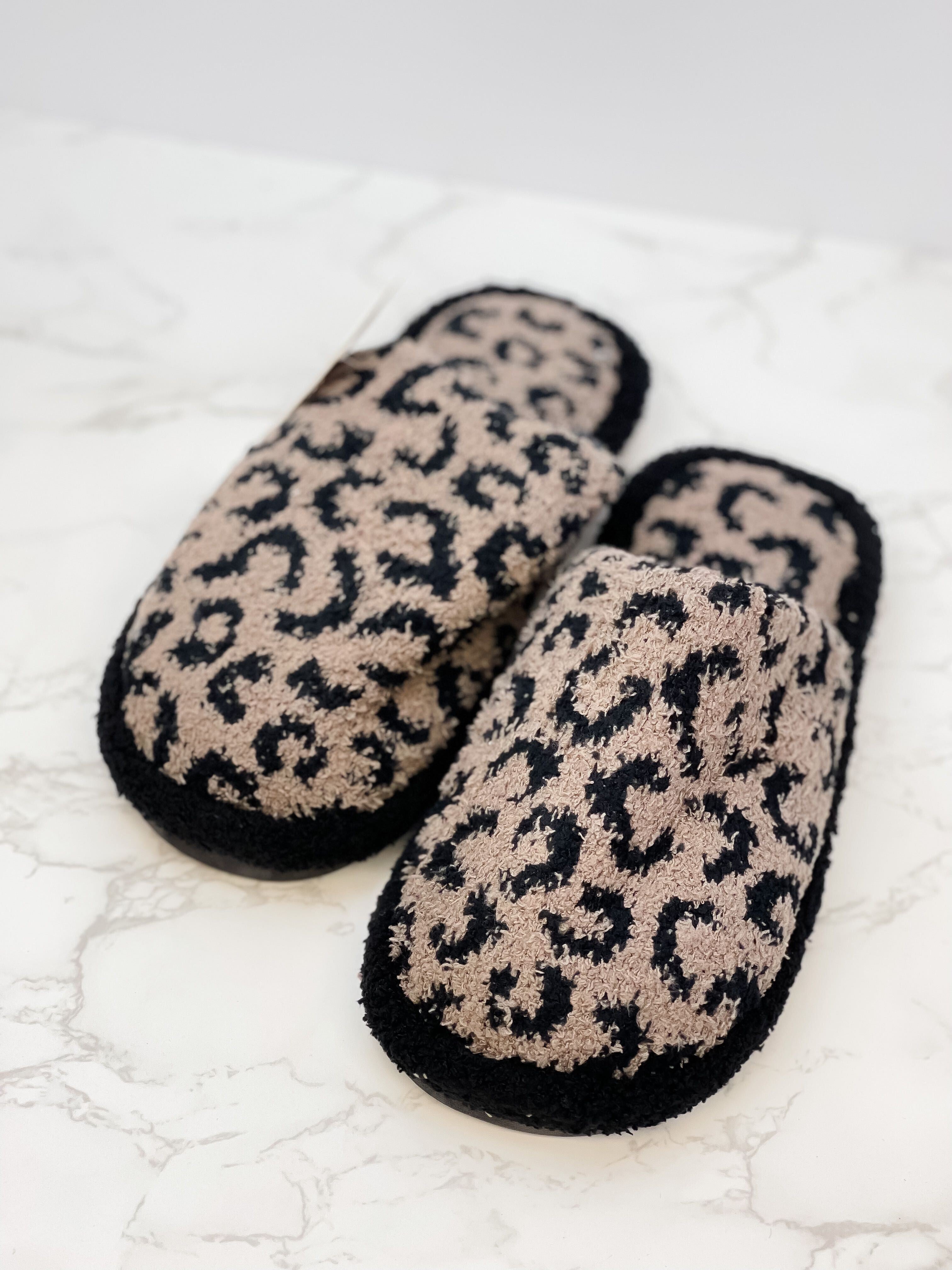 Leopard Fuzzy Slippers - Coffee