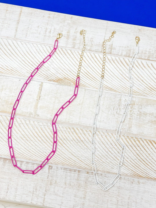 Enamel Paperclip Chain Necklace - White