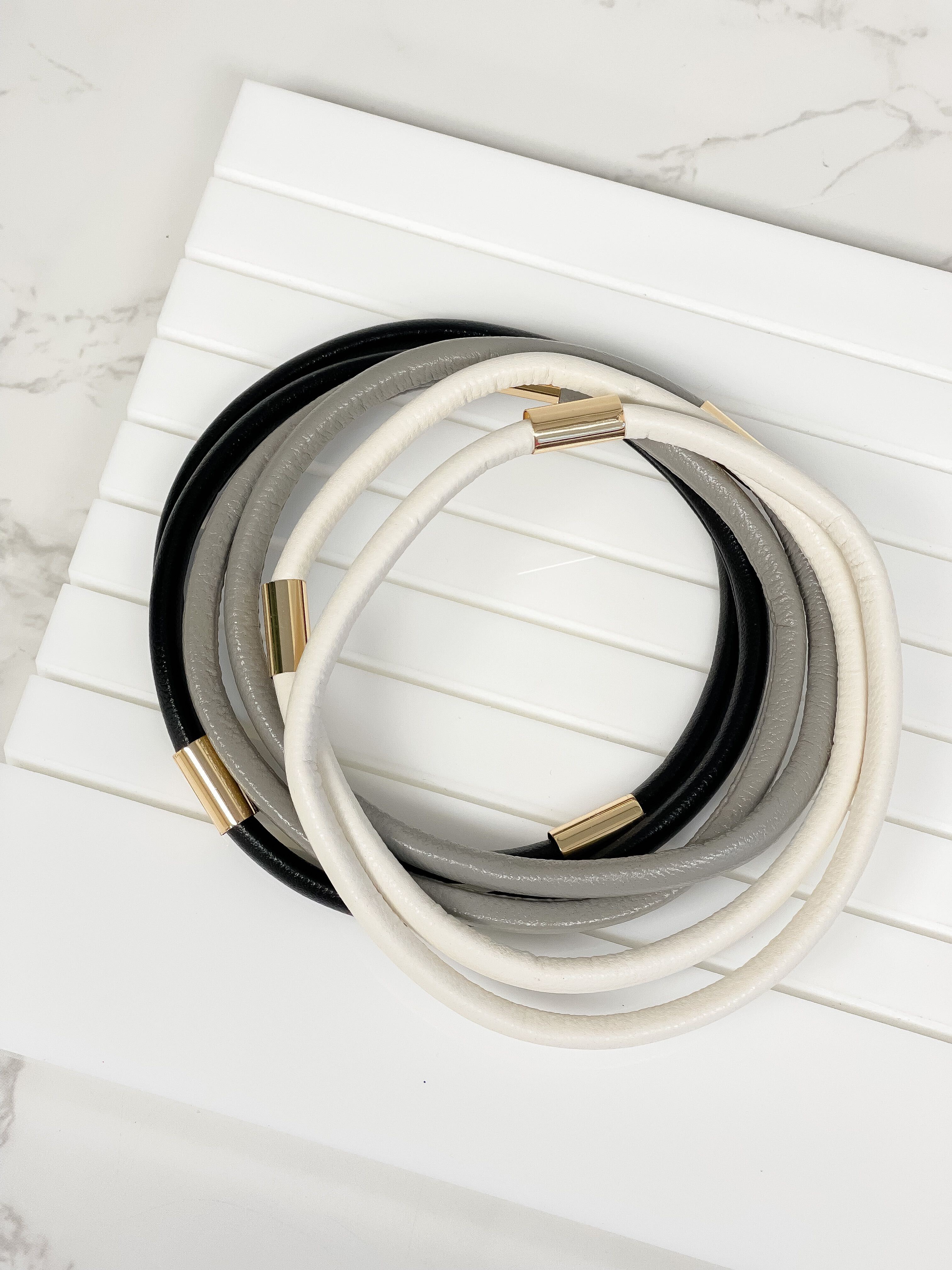 Faux-Leather Band Bracelet Set - Grey