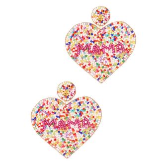 'Mama' Multi Seed Bead Heart Dangle Earrings