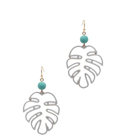 Monstera Color-Coated Outline Dangle Earrings - White
