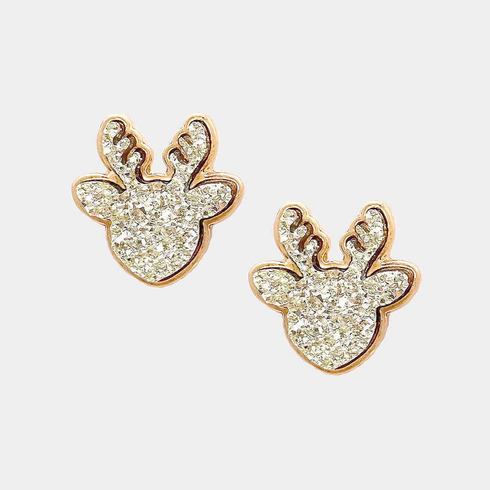 Gold Druzy Reindeer Stud Earrings