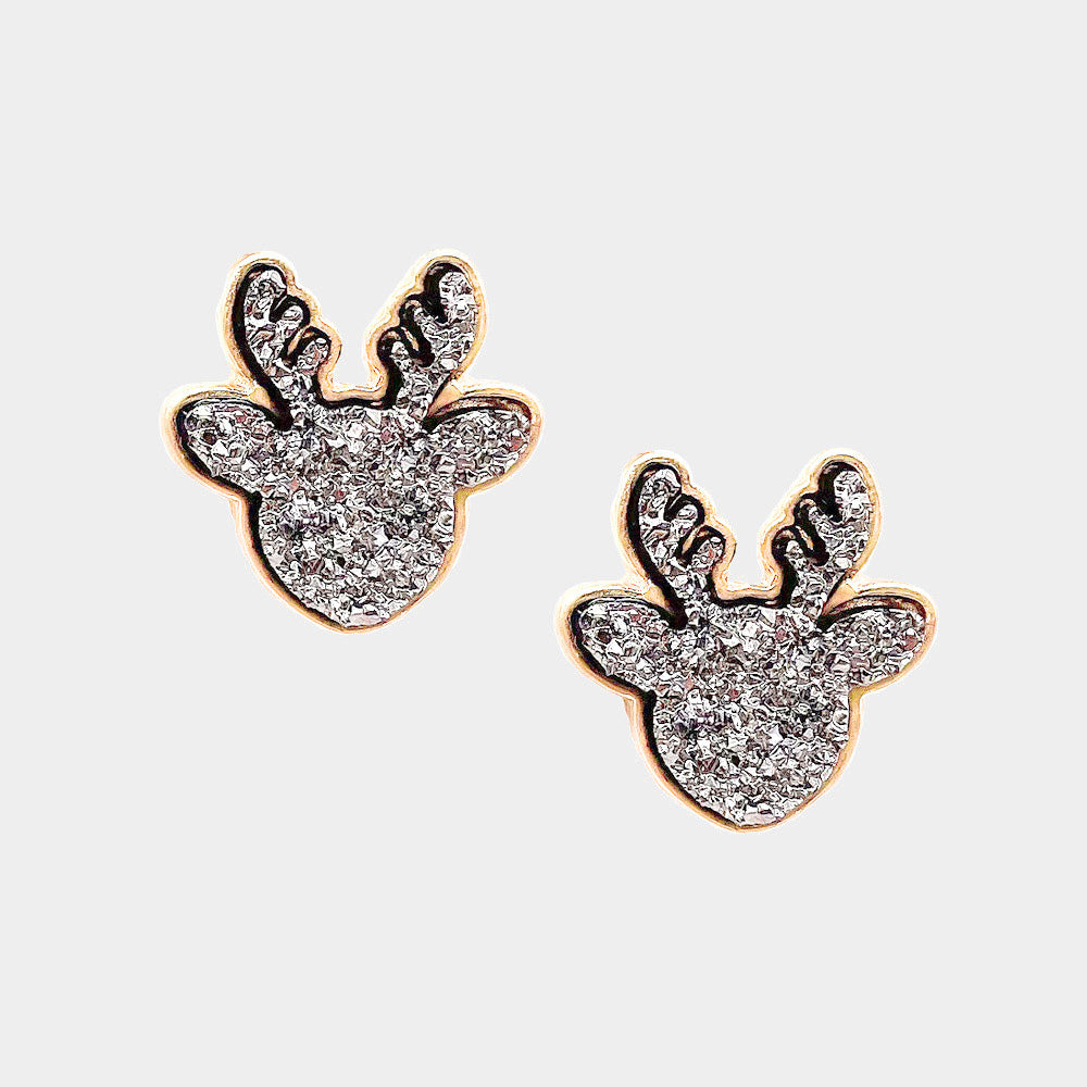 Hematite Druzy Reindeer Stud Earrings