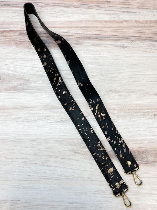Textured Cowhide Purse Strap - Black & Rose Gold