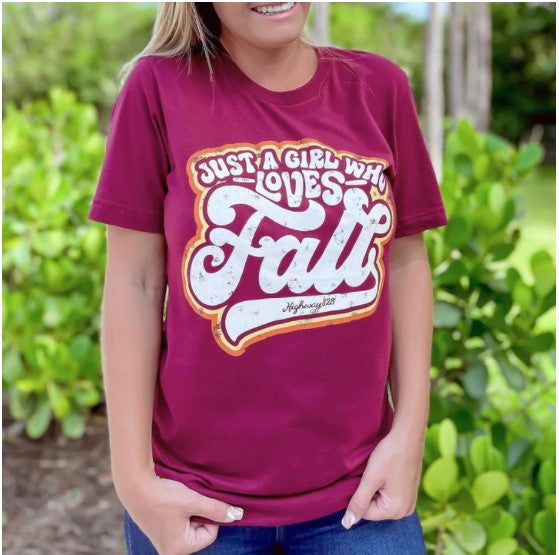 Just a Girl Who Loves Fall Graphic T-Shirt for Women
