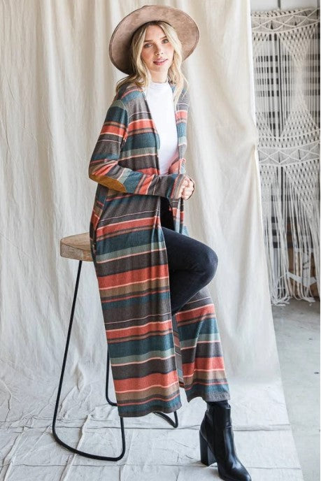 Long Striped Colorful Cardigan for Women
