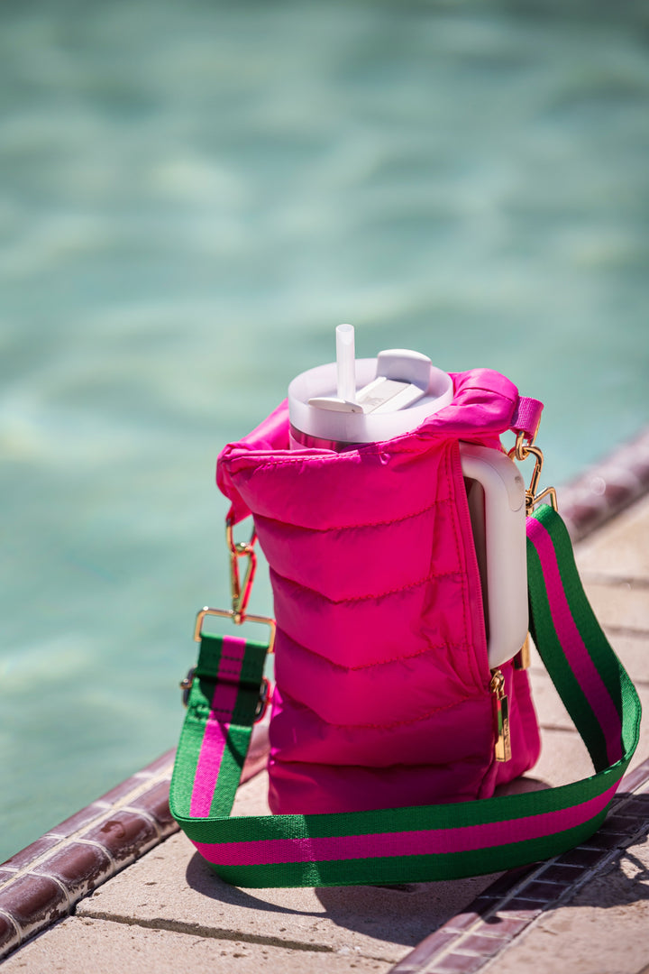 JUNE MARKET: HydroBag® Handle®- Bright Pink with Pink and Green Striped Strap by Wanderfull (Ships in 2-3 Weeks)